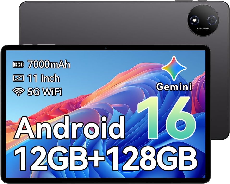 TECLAST P50T Tablet 11 Inch Android 16 Gemini AI, 90Hz IPS Display, 12GB RAM 128GB ROM(TF 1TB) T7200 Octa-core Student Tablets, Widevine L1 for Netflix, 7000mAh, 5G WiFi/BT 5.0/GPS/13MP/Face ID/3.5mm