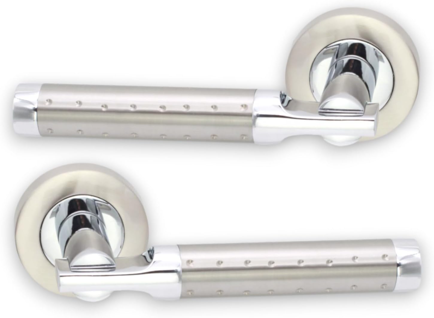 Infinity Decor Straight Lever Door Handle Pair on Rose Set Dual Tone Finish Zinc Passage Handles - Ideal for Interior & Exterior Doors
