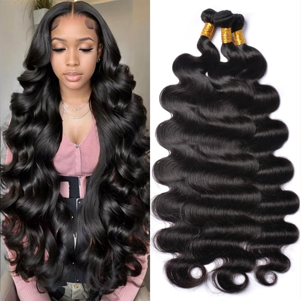 MSGEM Body Wave Bundles Human Hair 3 Bundles 20 22 24 inch 12A Brazilian Body Wave Human Hair Weave 100% Unprocessed Virgin Human Hair Extensions for Black Women Natural Color