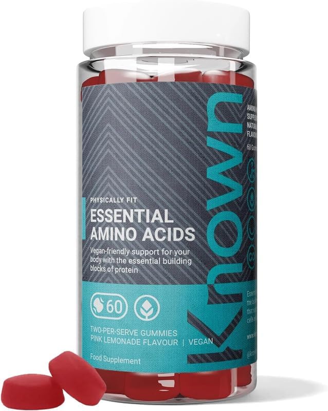 Known Essential Amino Acids Gummies – Pink Lemonade Flavour – Vegan Gummy Supplement with 200mg Amino Acids – Muscle Health & Recovery – 1 Month Supply – for Men & Women