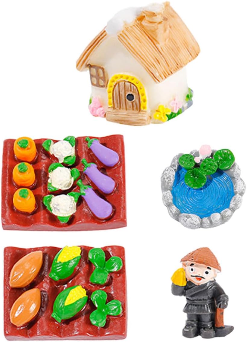 CIYODO 5pcs Mini Farmhouse Decorations Resin Playset Landscape Model for Dollhouse Farmhouse Tool Figurines Safe
