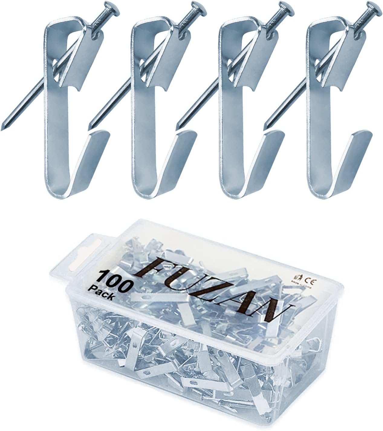 100pcs Picture Hangers,30lbs Picture Hanging Hooks with Nails, FUZANWJ Professional Picture Hanging Kit on Wood/Drywall (30lbs-100pcs)