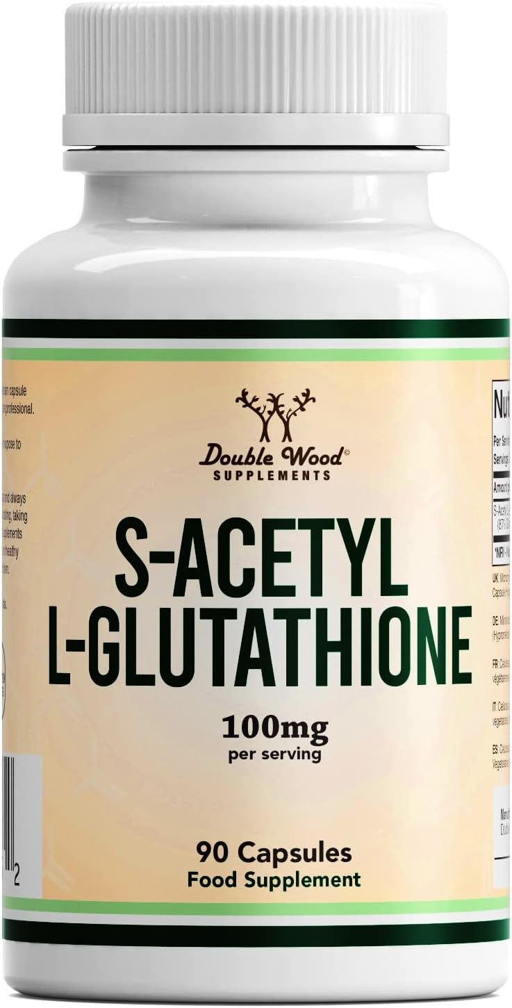 Double Wood Glutathione Supplement | 90 S-Acetyl L-Glutathione Capsules - 100mg per Serving | 90 Servings | Supports Liver Detoxification & Immune Function | Non-GMO & Gluten Free | UK Manufactured