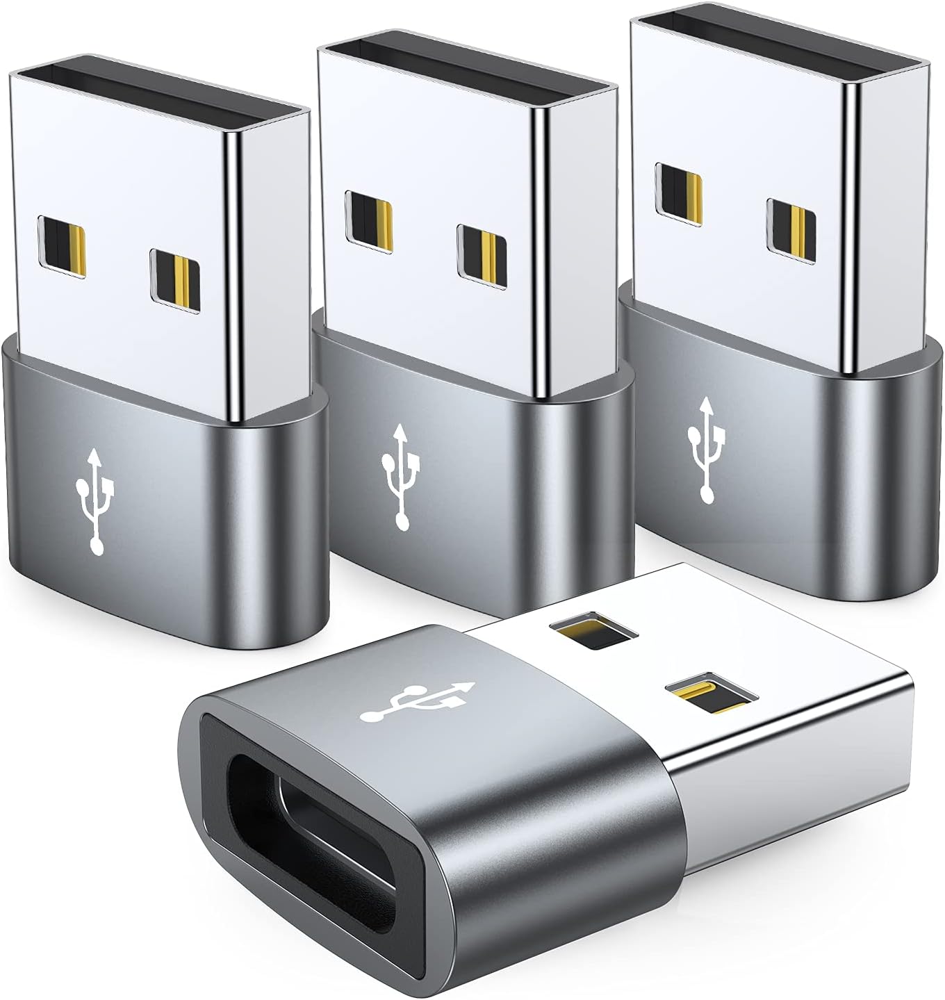 JXMOX USB C Female to USB Male Adapter 4-Pack, Type C to USB A Charger Cable Converter,Compatible with iPhone 11 12 13 14 15 16 Plus Pro Max,iPad Pro Air 4 Mini 6,Samsung Galaxy S24 S23 S22 S21,Pixel