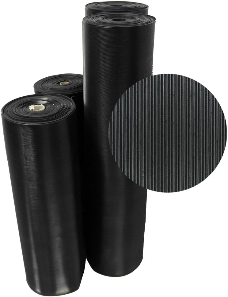 Rubber-Cal 03_167_W_FR_04 Fine Rib Corrugated Rubber Floor Mats, 3ft x 4ft Runners, Black