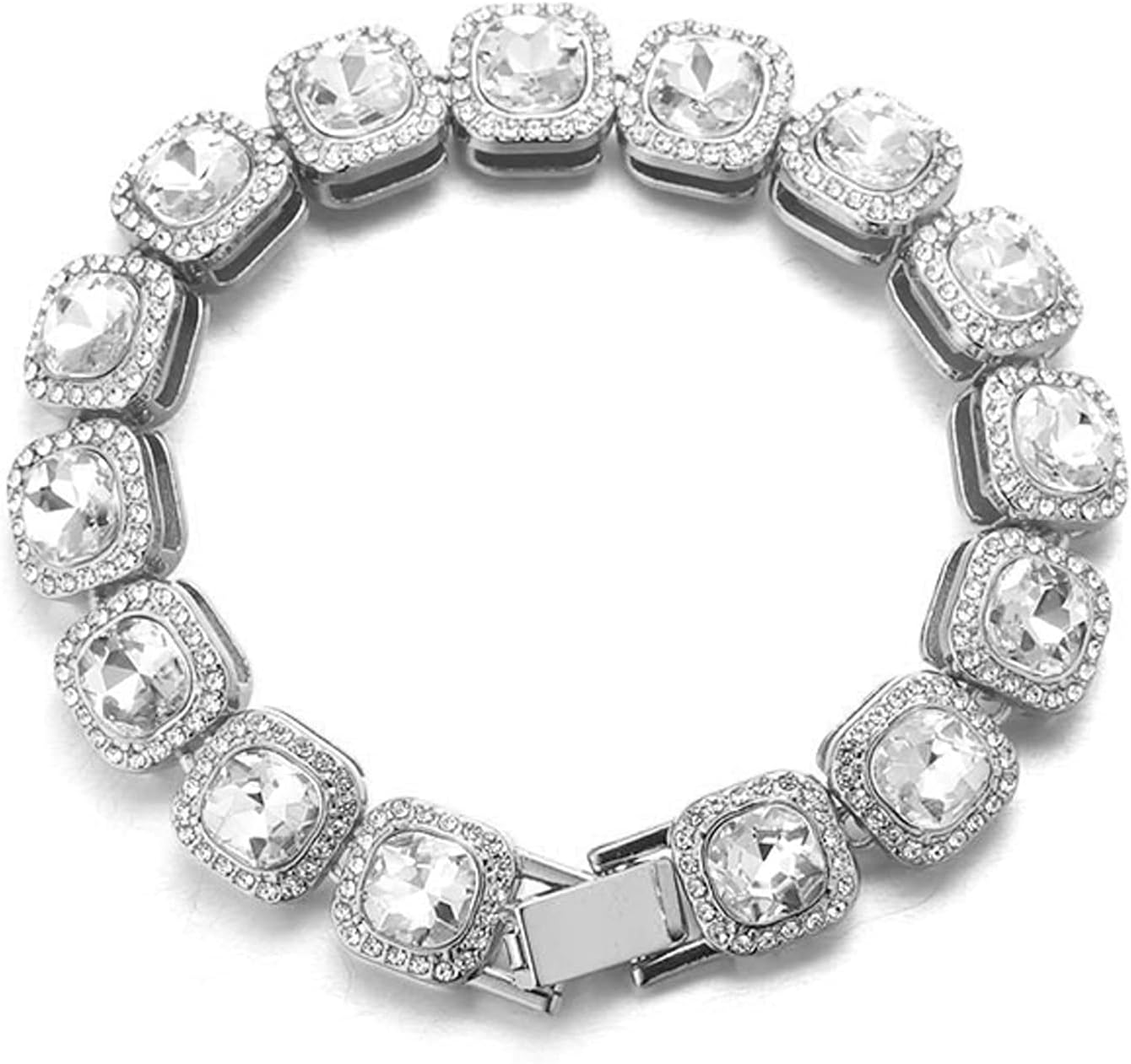 HALUKAKAH Clustered Diamond Tennis Chain for Men,18k Real Gold/Rose Gold/Platinum Plated Square Diamond Gold Bracelet/Necklace,Prong Set Lab Diamonds,with Free Giftbox