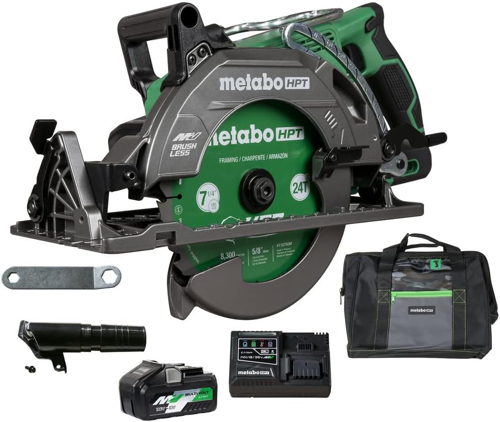 Metabo HPT 36V MultiVolt 7-1/4 Inch Rear Handle Circular Saw, Lightweight Design, Up to 500 2x4 Cuts Per Charge, 53° Adjustable Bevel Capacity, Lifetime Tool Body Warranty, C3607DWA