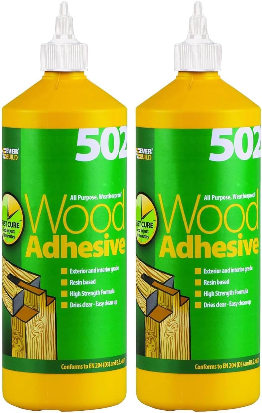 Everbuild 502 All Purpose Weatherproof Wood Adhesive – Suitable for typical Wood Bonding Applications – 1 Litre (Pack of 2)