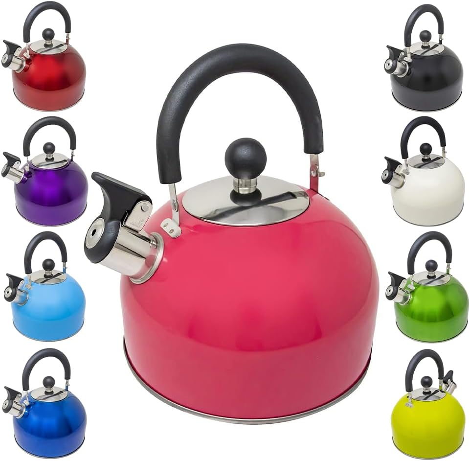 2.5L Stainless Steel Whistling Kettle - Suitable for Fishing, Camping, Hiking, Indoor & Outdoor | Camping Kettle for Gas Stove, Electric Stove, Camp Fire | Lightweight, Fast Boil, Phenolic Handle