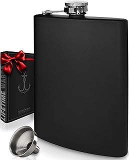 Matte Black Hip Flask for Liquor - Alcohol Flask for Men or Women - 304 Stainless Steel - Laser Welded Seams - Drinking Flask for Whiskey Alcohol or Bourbon flask (8 ounce, Includes Funnel)