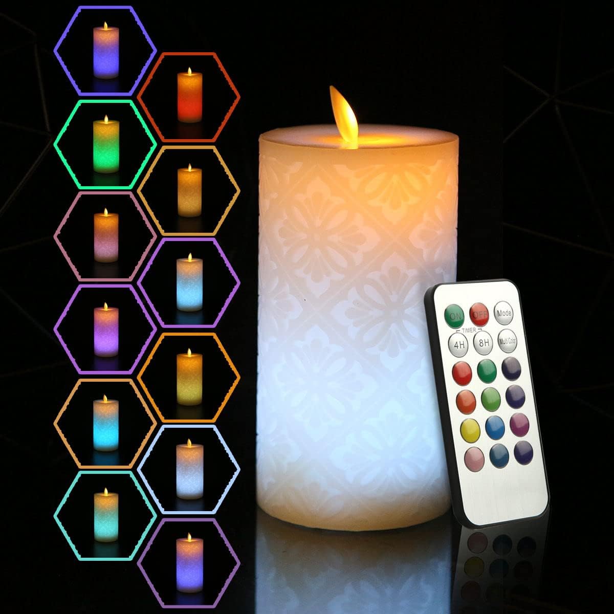 NICEME LED Multi Colored Flameless Candle with Remote Control Timer, 6" Realistic Wax Color Changing Candle Battery Operated with Flickering Flame for Wedding Home