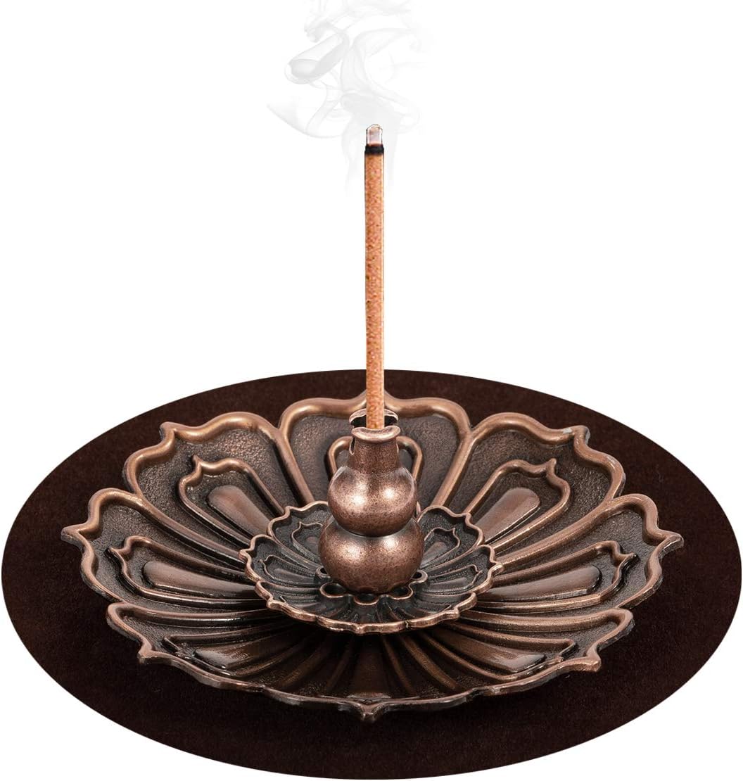 DK177 Brass Incense Sticks Holder Lotus Inscent Burner Disc for Resin Granular Powder Cone Coil Ash Catcher Cinnamon Organic Citronella