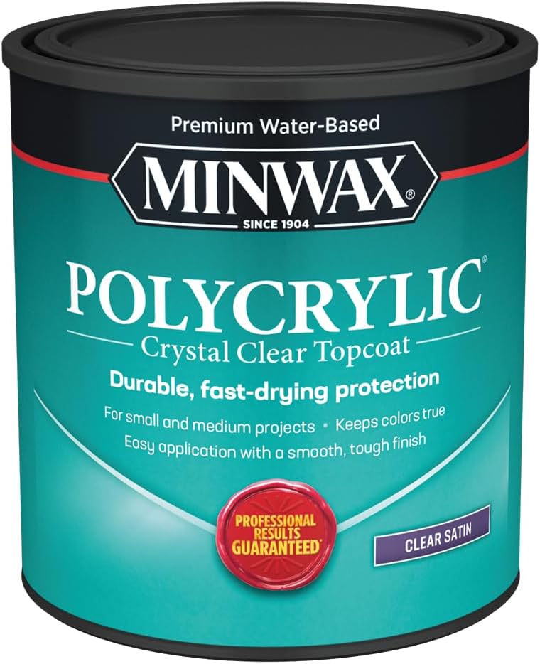 Minwax 63333 Clear Polycrylic Water-Based Protective Finish Satin, Quart, 1 Quarts (Pack of 1)