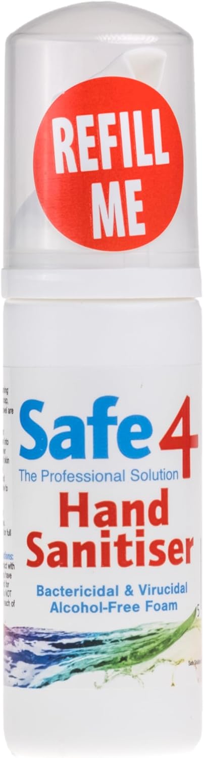 Safe4 Alcohol-Free Hand Sanitiser - Bactericidal & Virucidal Foam for Effective Protection - 50ML (Pack of 1)