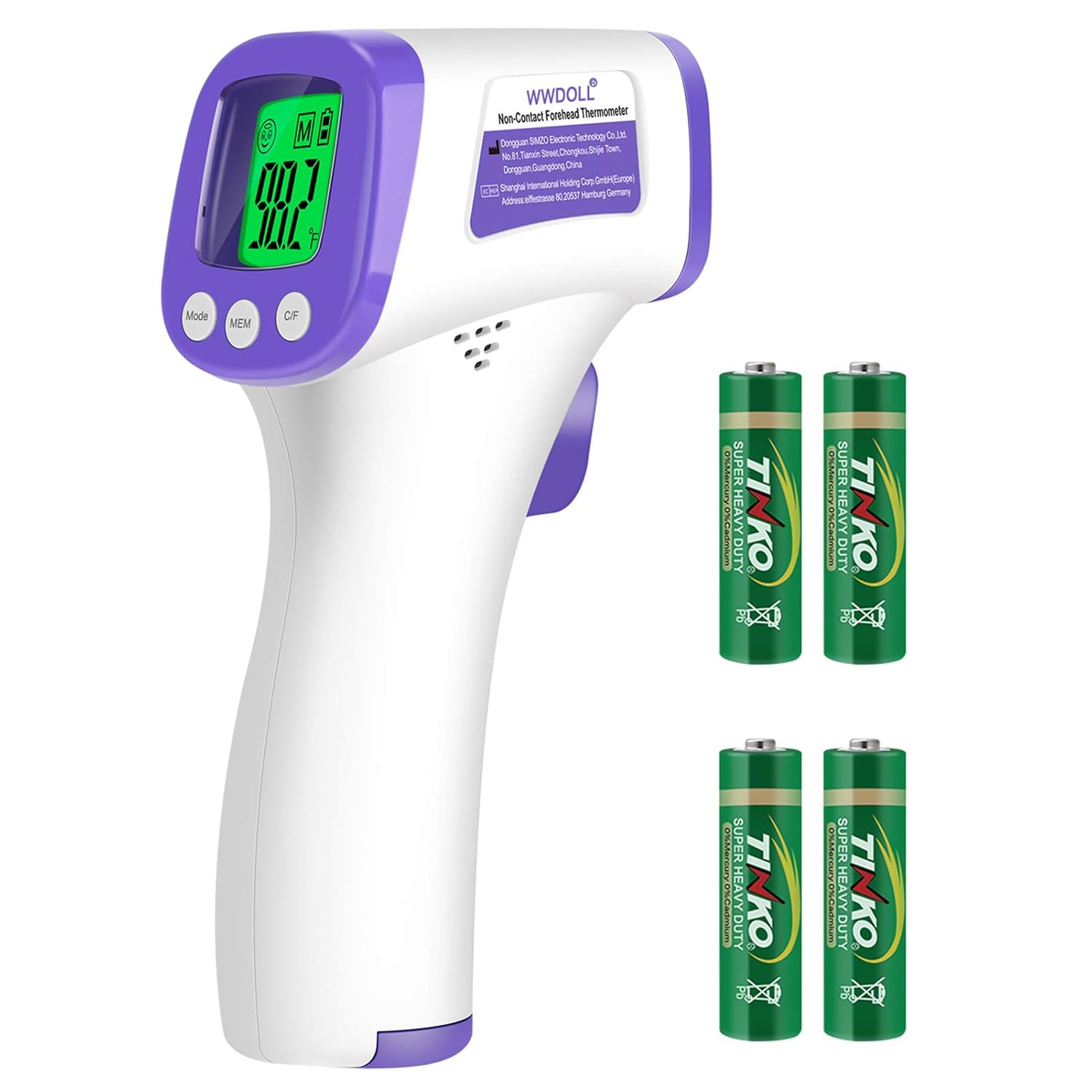 WWDOLL Thermometer for Adults Forehead Infrared Thermometer No Contact - High Caliber Sensor Digital Thermometer with LCD Display for Medical Offices, Hospitals - 4 Batteries Include