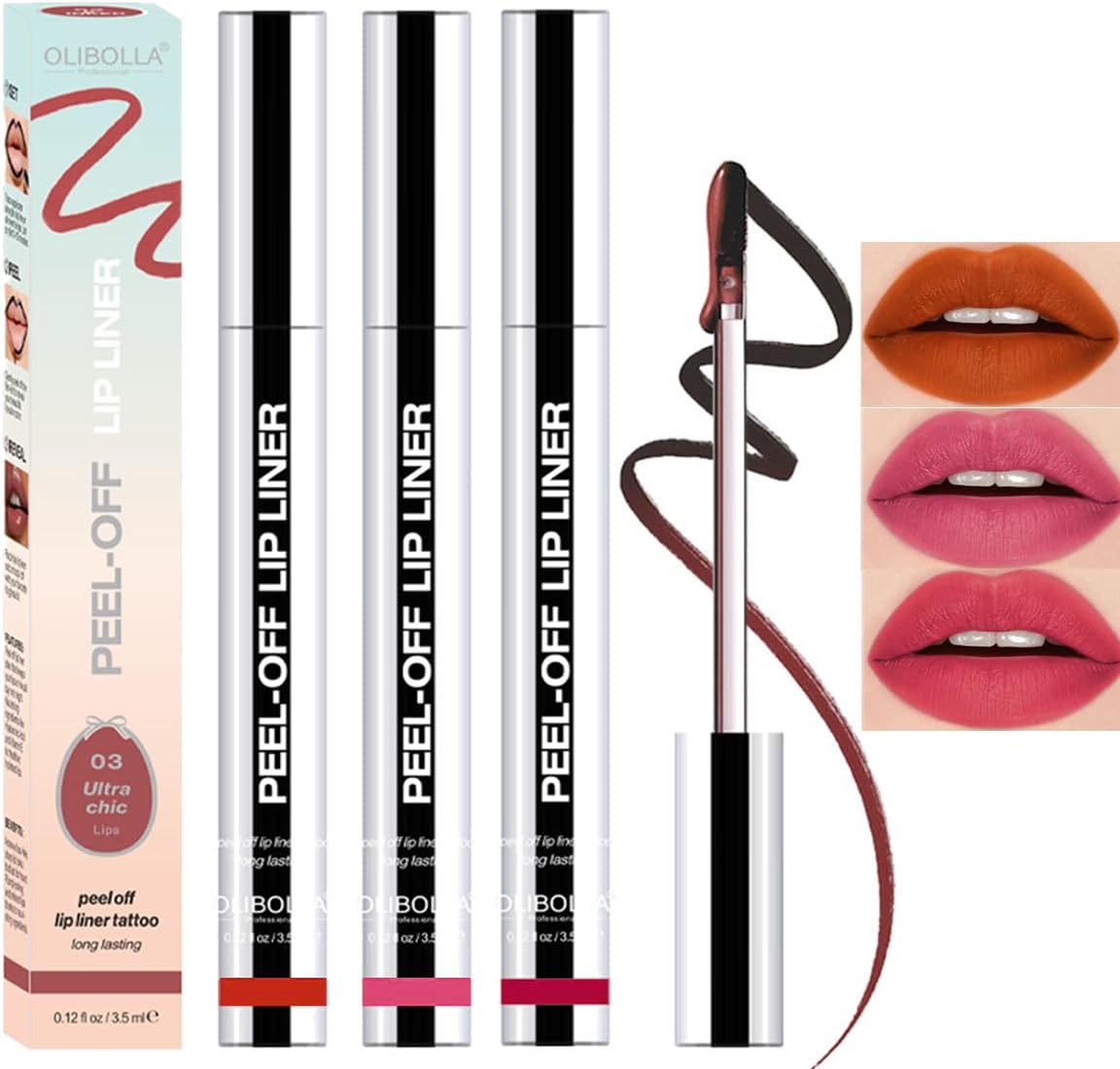 Baorder 3Pcs Matte Peel Off Lip Liner Tattoo Set,Waterproof,Smudge-Proof,Peel Off Lip Liner Tattoo,Peel Off Lip Stain,Long-Lasting Pink Lip Gloss,Matte Nude Liquid Lipstick Lip Tint