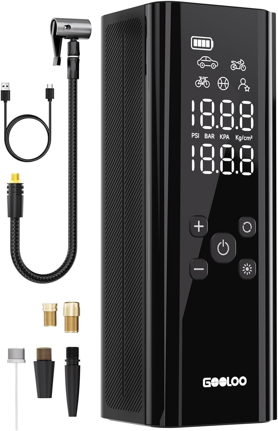 GOOLOO GT150 Tire Inflator Portable Air Compressor，4X Faster 150PSI Cordless Air Pump for Car Tires with Tire Pressure Gauge, Smart Electic Tire Pump with Auto-Shutoff for Pickup, Motor, Bike，Balls