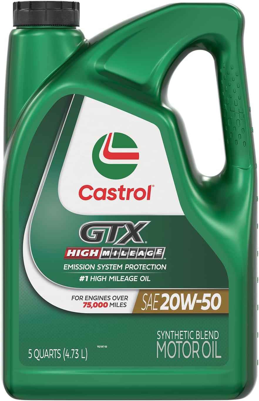 Castrol GTX High Mileage 20W-50 Synthetic Blend Motor Oil, 5 Quarts