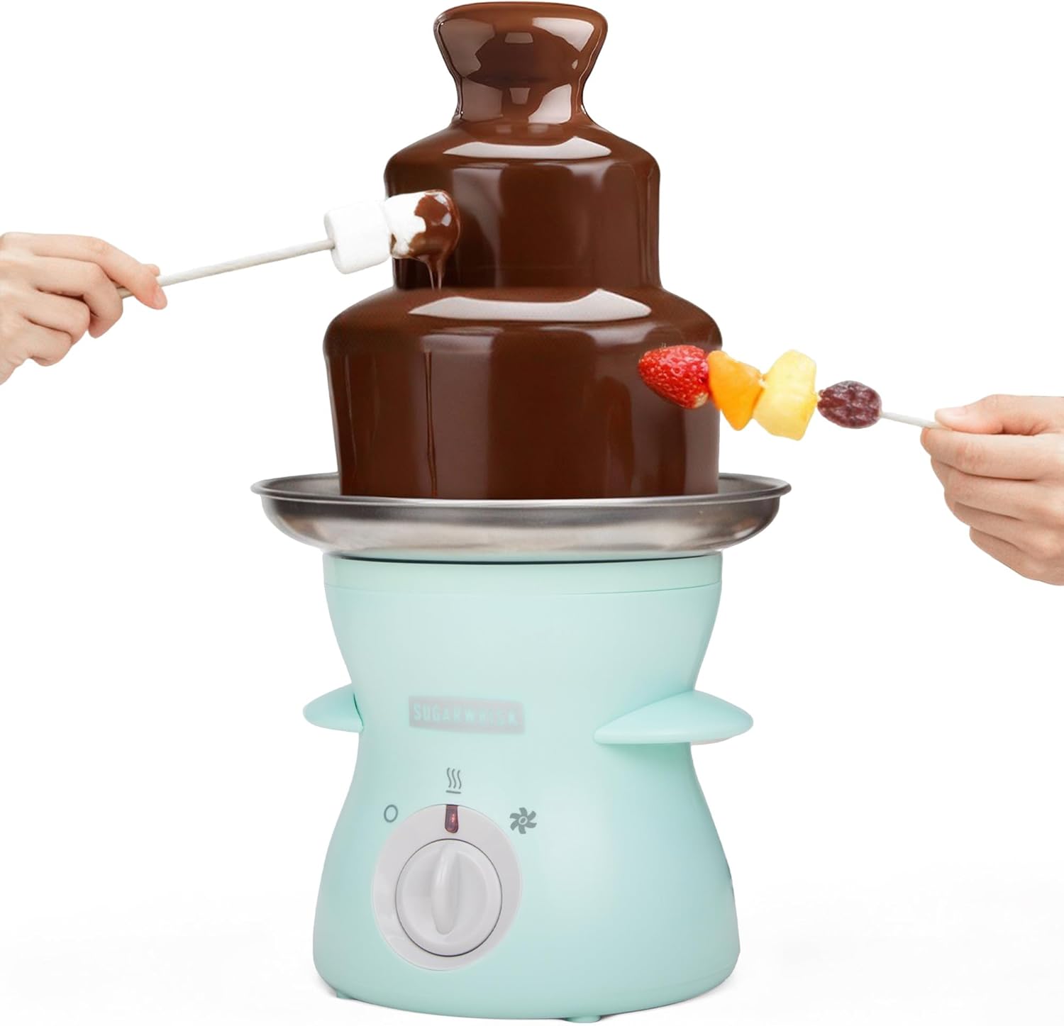 SugarWhisk 3 Tier Mini Chocolate Fountain Machine, Easy to Use & Clean, Great for Parties, Events & Weddings, 22 Oz Capacity, Aqua