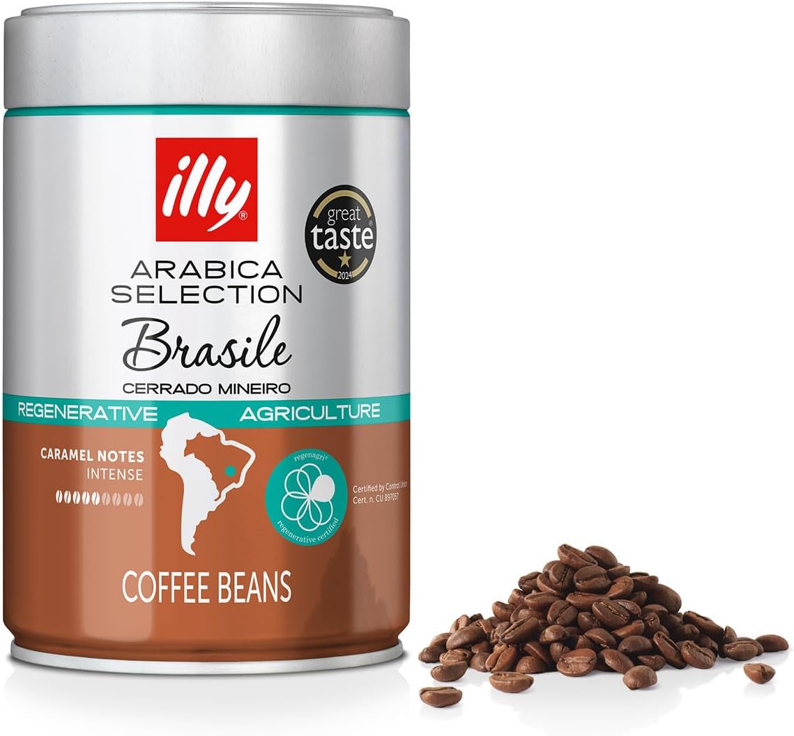 illy Brazil Cerrado Mineiro Single Origin 100% Arabica Coffee Beans - Regenerative Agriculture Certified - Ideal For Moka Pots & Filter Coffee - 250g Tin