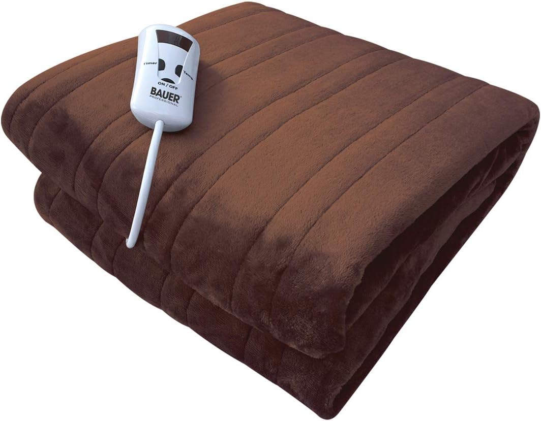 Bauer Electric Heated Throw Blanket with Luxury Fleece Lining | 10 Heat Levels | Machine Washable | Brown