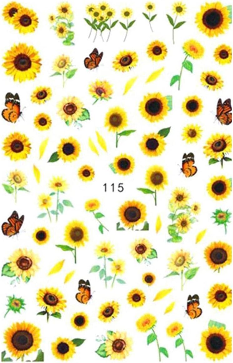 Sbyhbhyds Sunflower Art Nails Stickers DIY Flower Transfer Sticker Self Adhesive Polish Nail Decoration,Full Wraps Manicure Decals for Party Dates Proms,Women Girls Foil Nail Decor