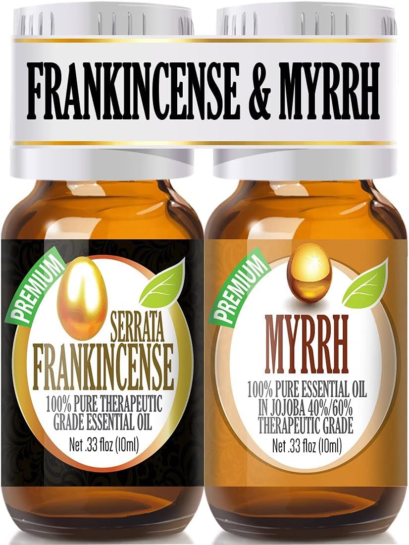 Healing Solutions Frankincense and Myrrh Organic Essential Oils - Therapeutic Grade 2/10ml Combo Pack - Frankincense Essential Oil