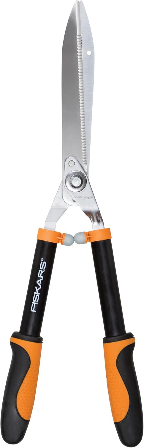 Fiskars 23-Inch Power-Lever Hedge Shears, Self-Sharpening Precision-Ground Steel Blades, For Trimming/Shaping Hedges and Shrubs in Your Garden, Lawn and Yard Tools, Black/Orange