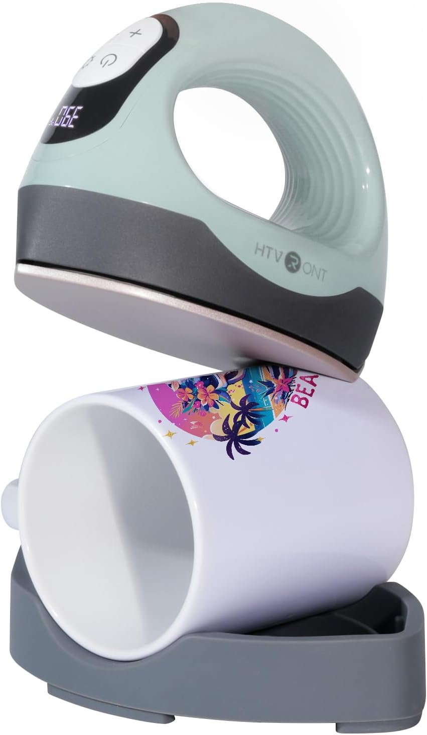 HTVRONT Mini Heat Press - 3 in 1 Heat Press Machine for T-Shirts Hats Mugs with Larger Flat Curved Plate, Customized Temp&Time, Digital Display, Memory Function and Insulated Base (Laurel Green)