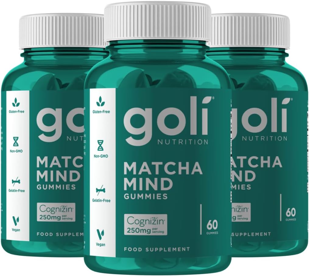 Goli Matcha Mind Gummies - 180 Count - Green Tea Leaves Powder with Cognizin for Focus, Attention and Brain Health, Vegan, Non-GMO, Gluten-Free & Gelatin Free.