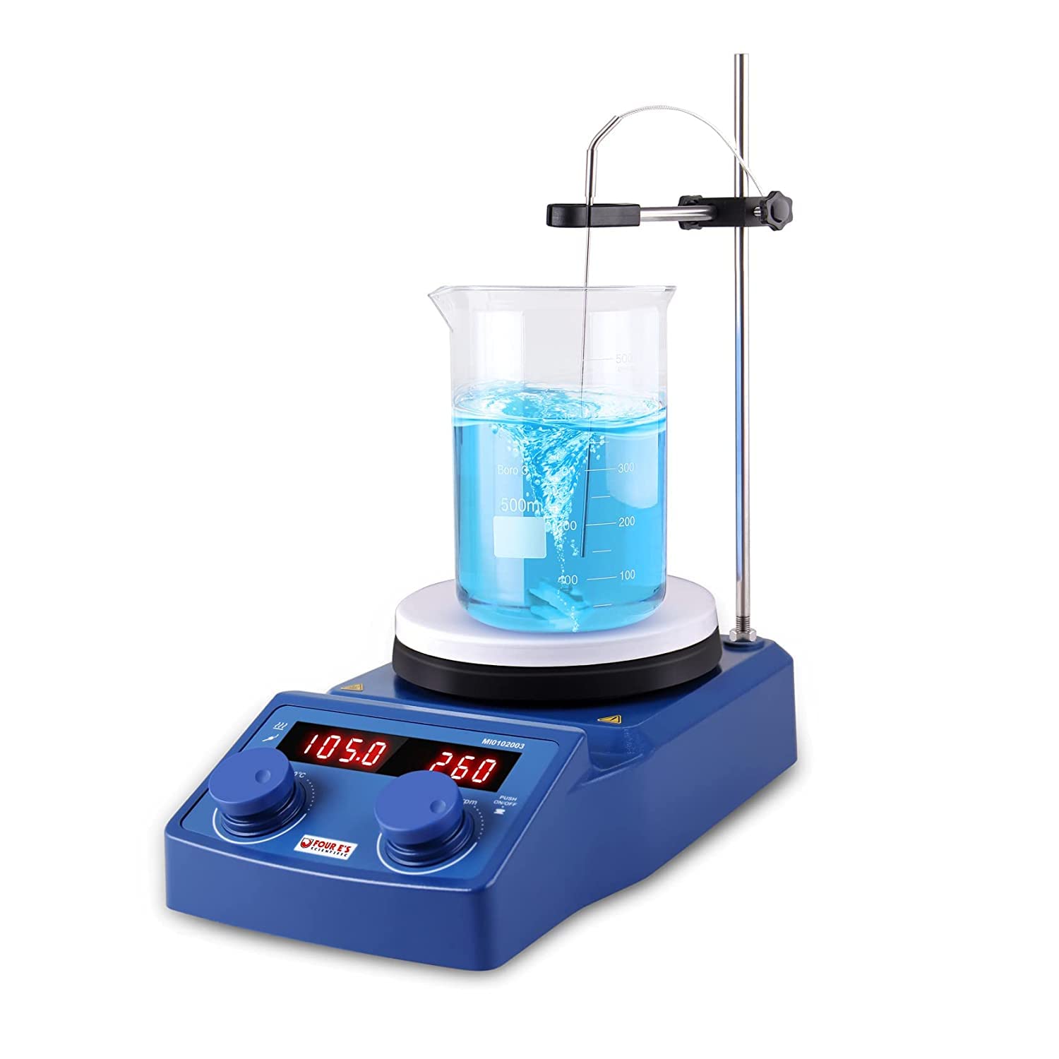 FOUR E'S SCIENTIFIC 5L Magnetic Stirrer Hotplate with PT1000 Sensor Stand Support Rod 280°C/ 536°F 100-1500RPM 5000ML Digital Lab Stirrer 220-240V(UK plug)