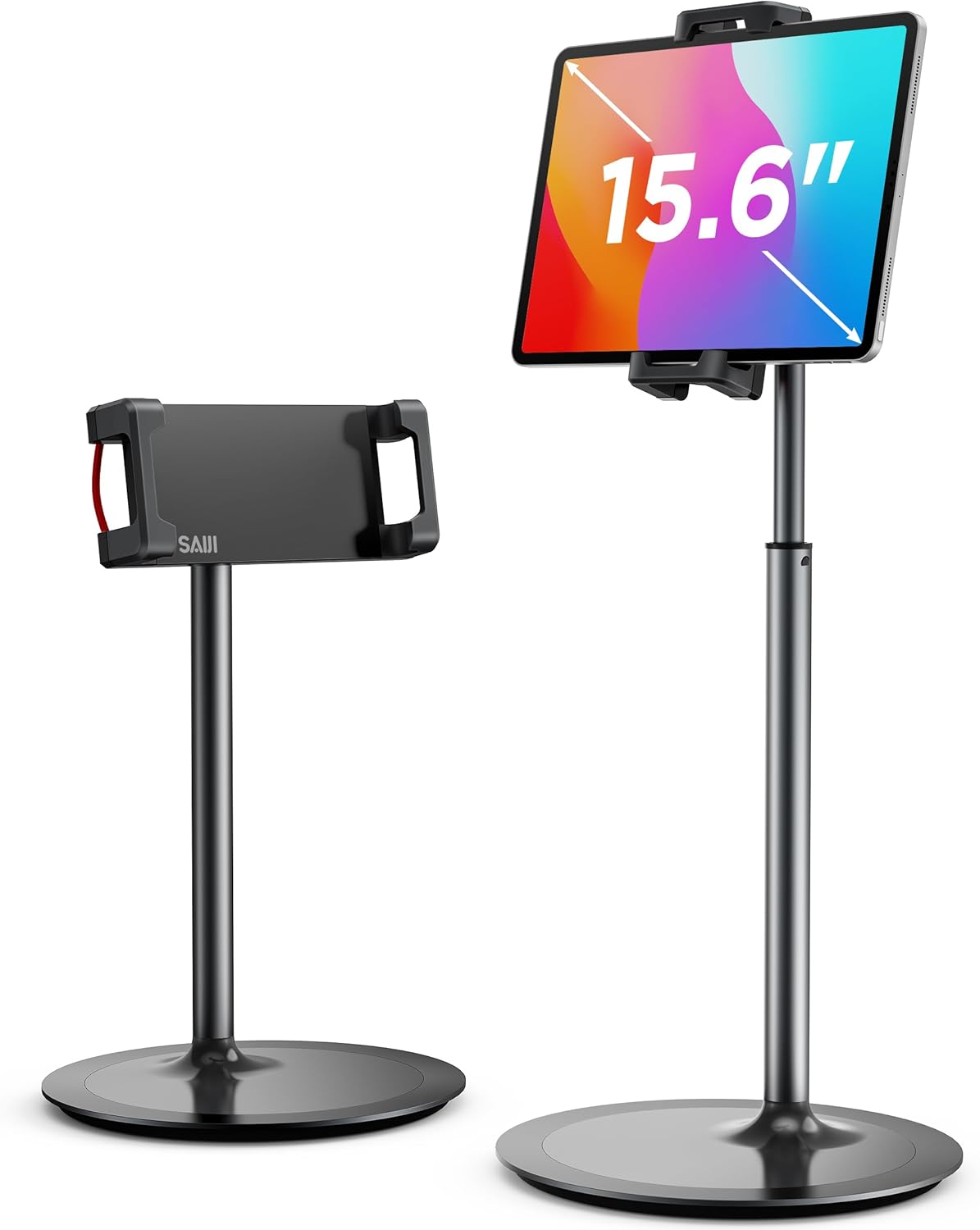 SAIJI Tablet Stand Holder, Height Adjustable Portable Monitor Stand, 360 Degree Rotating, Aluminum Alloy Cradle Mount Dock for 4.7"-15.6" Screen iPhone Samsung, iPad, Kindle, eBook Reader(Black)