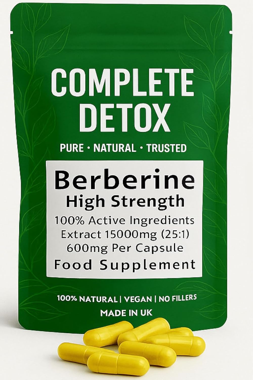 Berberine Supplement 15,000mg High Strength – Pure Berberine HCl for Blood Sugar, Glucose & Metabolism Support – 120 Vegan Capsules – UK Made by Complete Detox