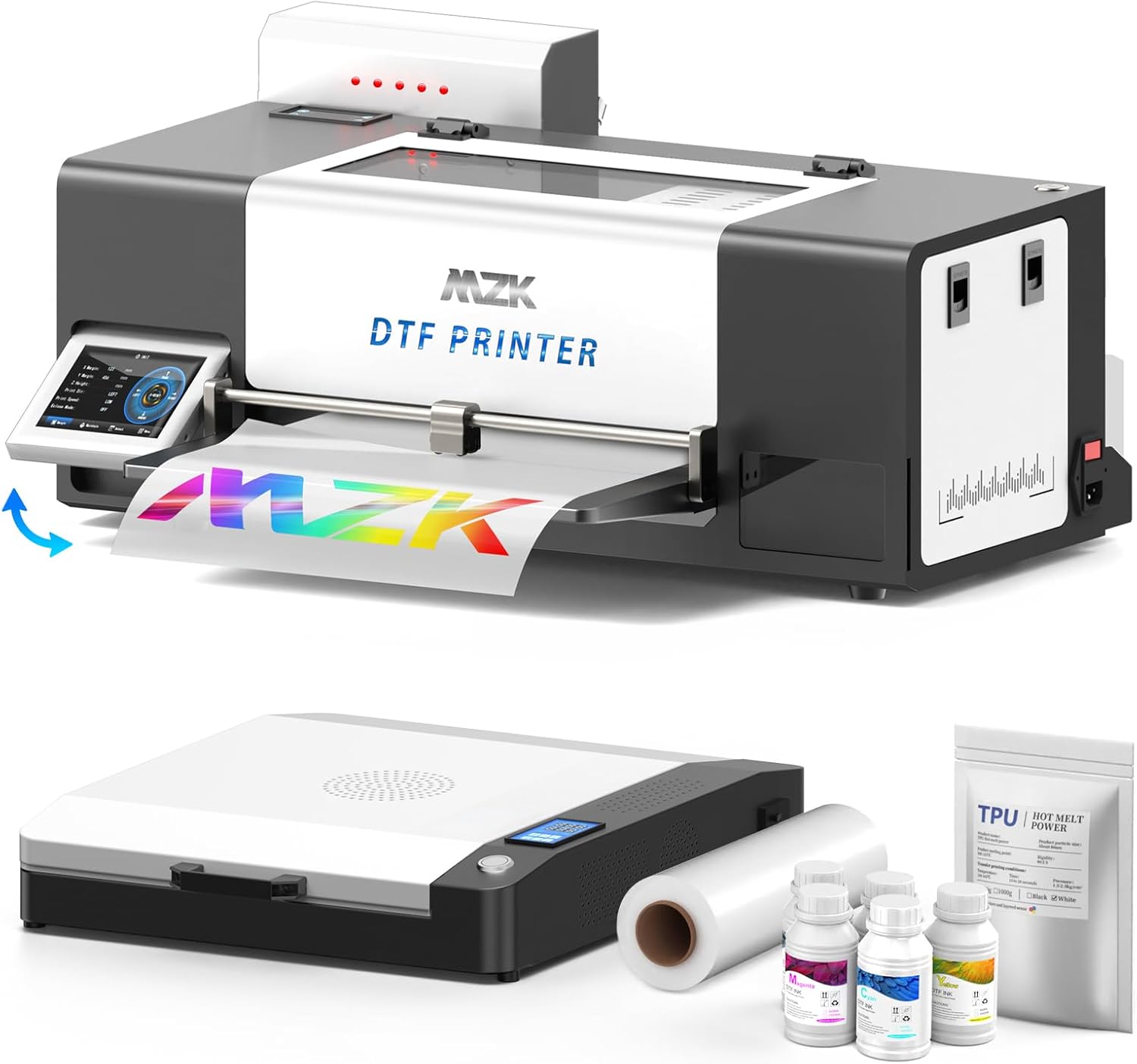 MZK S13 A3 Plus XP600 DTF Printer,2X-Speed Compared to L1800, 5" LED Rotatable Touch Screen,Automatic Time Cleaning printhead+White Ink Circulation,Ink Alert,Film Cutter,Gift Ink 2 Years