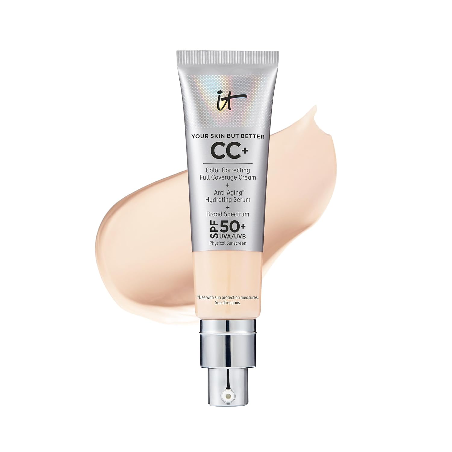 IT Cosmetics CC+ Cream - Full-Coverage Foundation With SPF 50, Color Corrector & Anti-Aging Serum, Formulated With Niacinamide & Hyaluronic Acid, Natural Finish, For All Skin Types, 1.08 fl oz