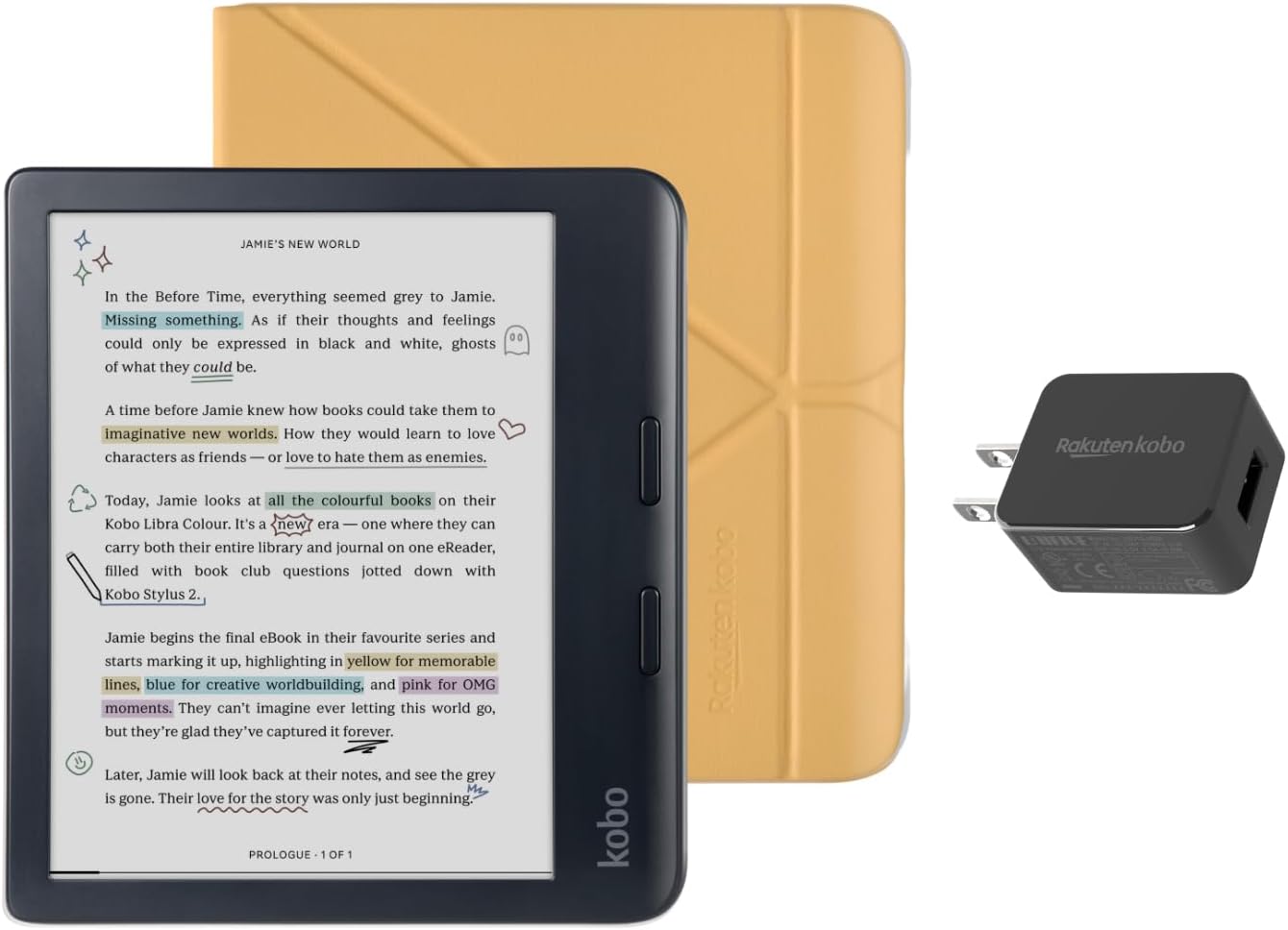 Kobo Libra Colour Black eReader with Case Bundle