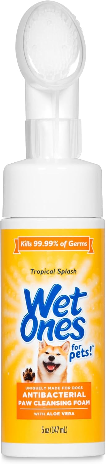 Wet Ones for Pets Antibacterial Paw Cleaner With Built-in Scrubber Brush - Foaming Cleanser for Dog Paws - Washer & Grooming Care - Cleaning Supplies - Tropical Splash Scent 5 oz