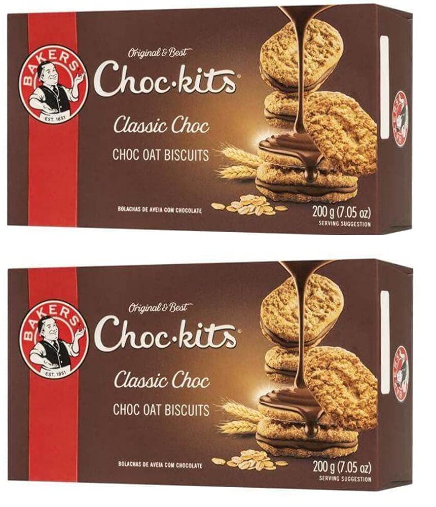 Baker's Choc-kits Crunchy Oat Biscuits/Cookie | Chocolate | Pack of 2 | 32-40 Cookies a Box | Kosher | Halal | Real Chocolate | Finest Ingredients | 32oz | Imported from South Africa|