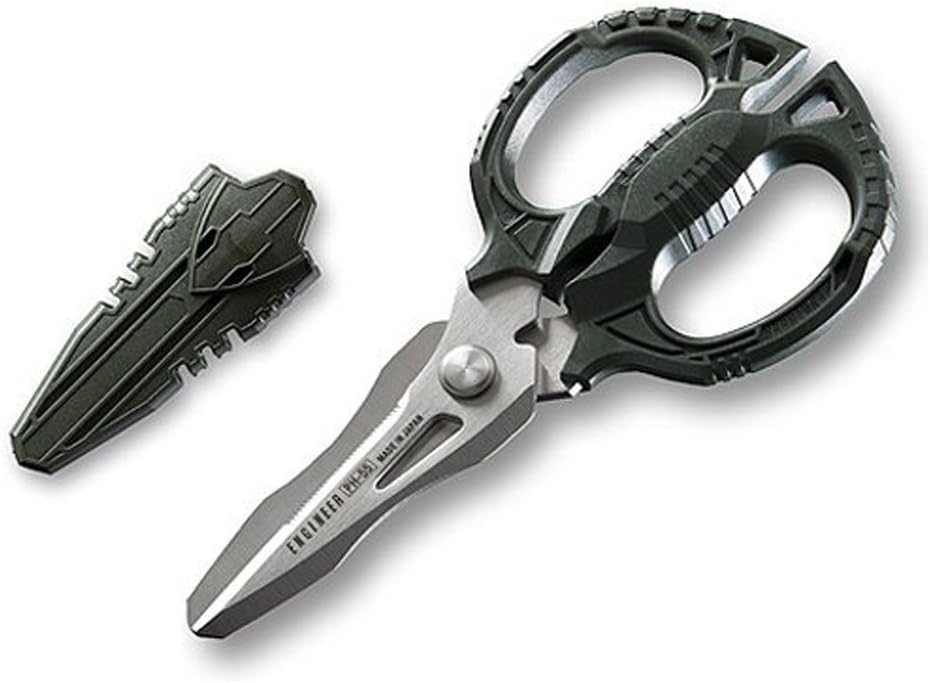 Versatile Compact Multi-Function Scissors with 4-in-1 Combi Blade - cuts Leather, Solid Copper Wire (inc. Mains Cable), CDs, Thick Rope & More. Made in Japan. ENGINEER ph-55