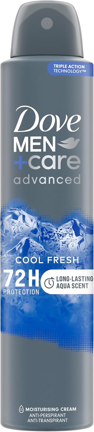 Dove Men+Care Advanced Cool Fresh Men's Antiperspirant Deodorant Body Spray with ¼ moisturising cream & Anti-Odour technology for 72 hour protection against sweat and odour 200 ml