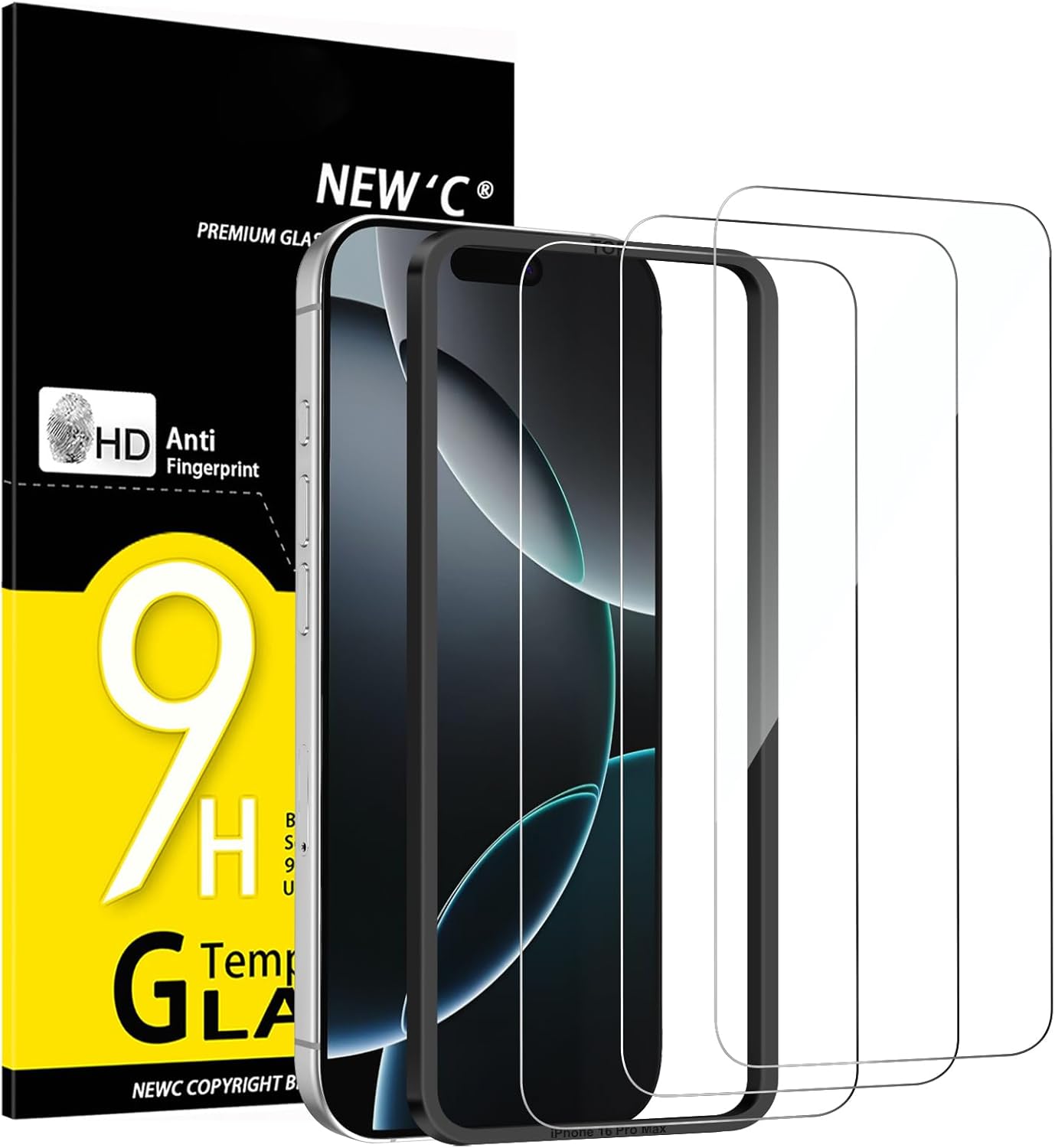 NEW'C 3 Pack Designed for iPhone 16 Pro Max Screen Protector (6.9 inches), Tempered Glass with easy installation tool included,Case Friendly Ultra Resistant