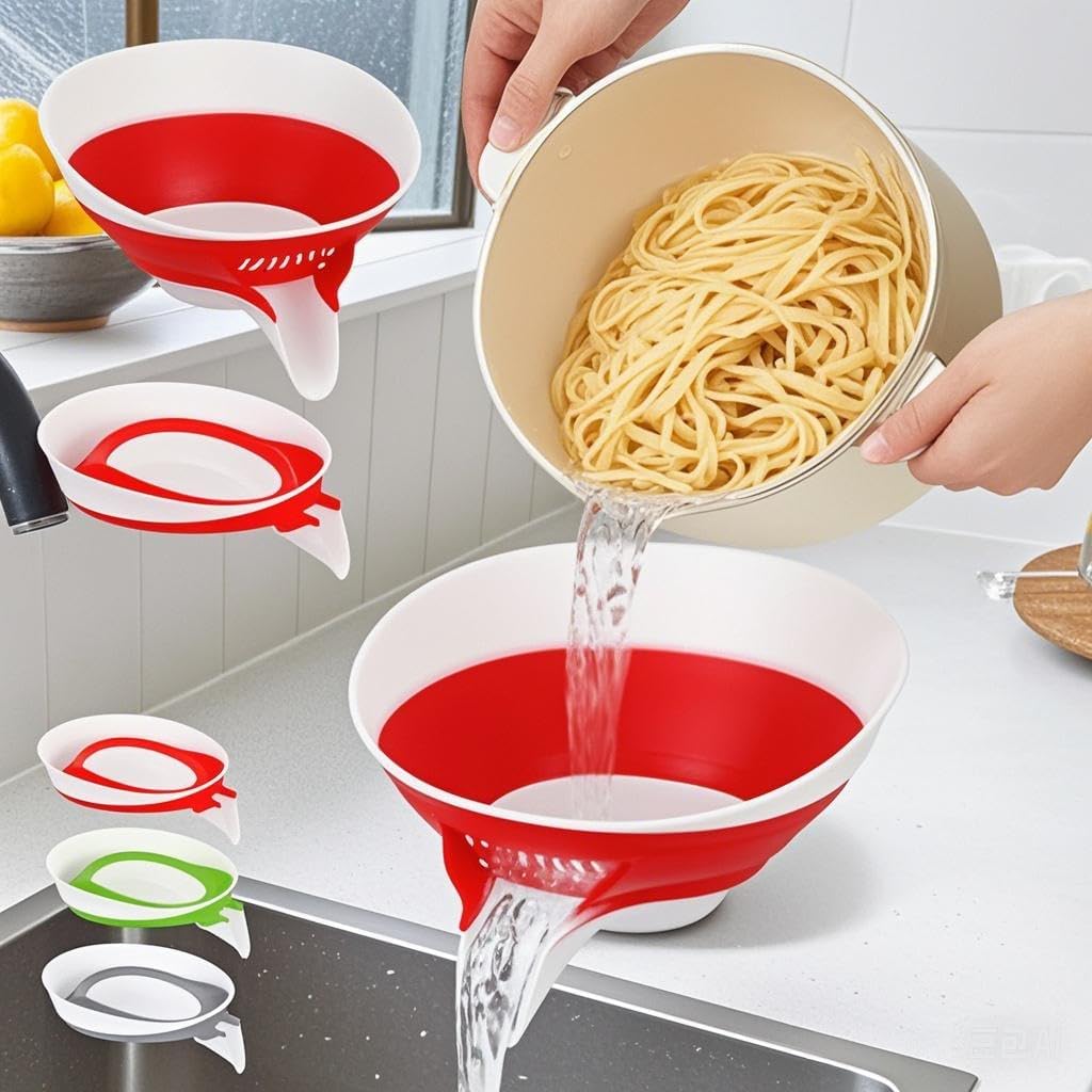 Collapsible Colander - Small Strainer Basket, Side-Drain Design, Dishwasher Safe Food Strainer for Pasta, Fruits, Vegetables