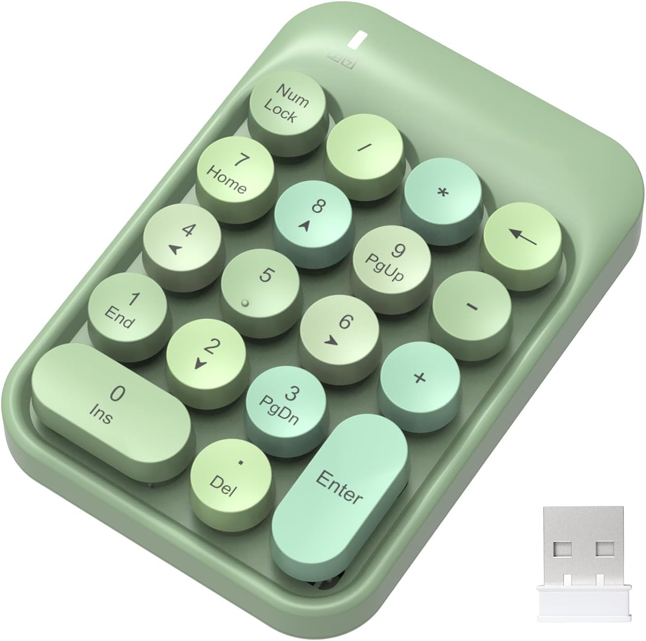 FELICON Wireless Numeric Keypad 18 Keys with 2.4G Mini Portable Silent Number Pad USB Receiver Financial Accounting Keyboard Extensions for Laptop Desktop PC Pro（Green Mix）