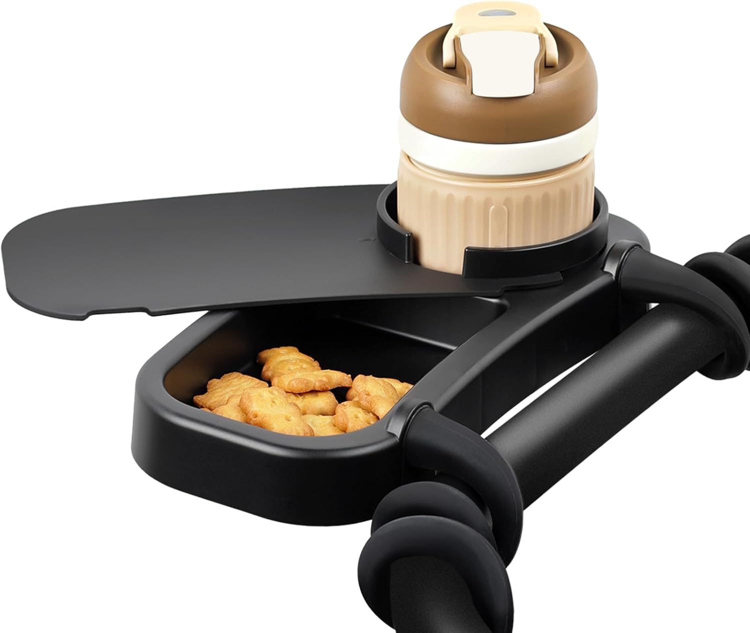 Universal Stroller Snack Tray, Cup Holder Stroller Tray with Silicone Flexible Arms Grip, Stroller Tray Attachment for Baby Toddler Holder Stroller Accessories for Snacks On The Go