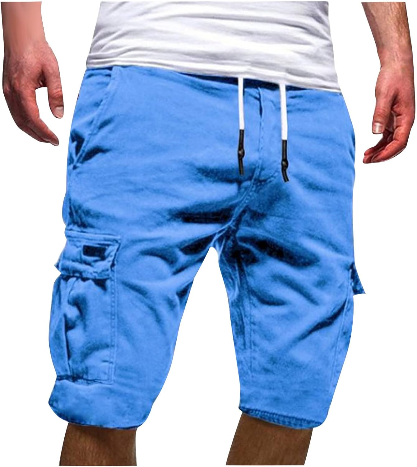 Cargo Shorts Men UK Clearance,Mens Solid Color Elastic Waist Drawstring Shorts with Multi Pockets Casual Loose Fit Sweatpants Summer Outdoor Tactical Short Pant Stretch Plus Size Bottoms S-5XL