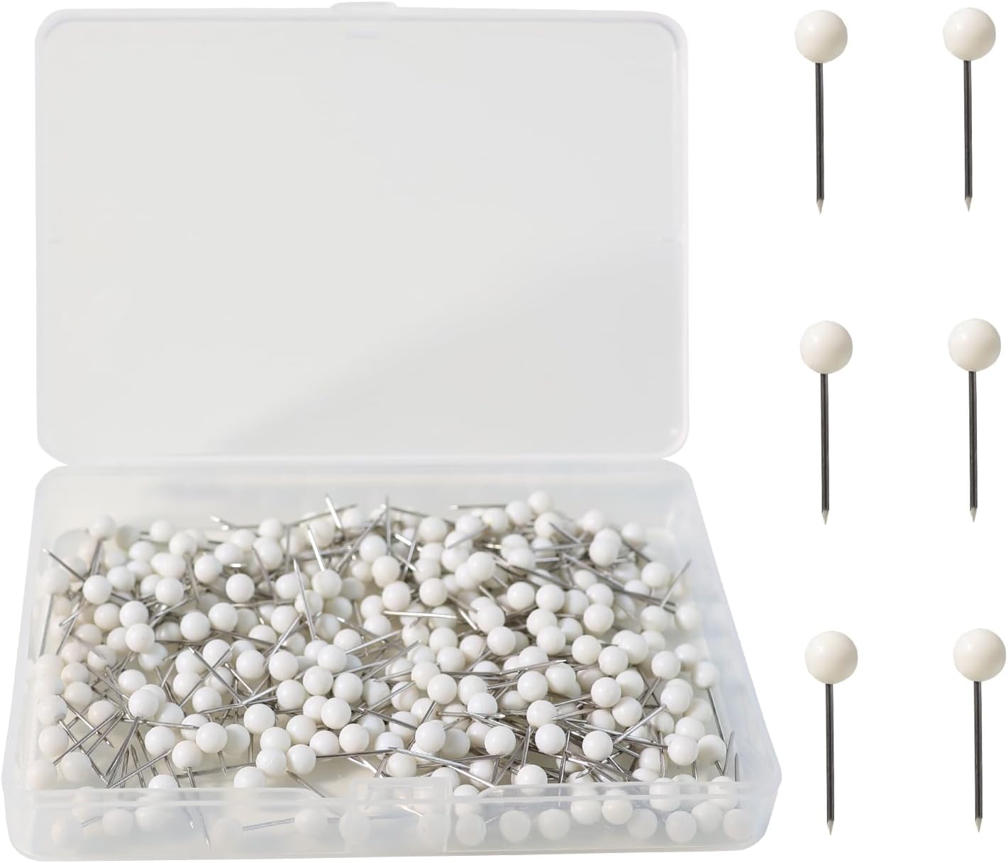 HXMJIED 300 Pcs Round Head Tacks, 1/8 Inch Map Push Pins, White Drawing Pins, Steel Points Map Push Pins, Round Head Map Tacks Push Pins, With Storage Box, for Cork Notice Board, Bulletin Boards