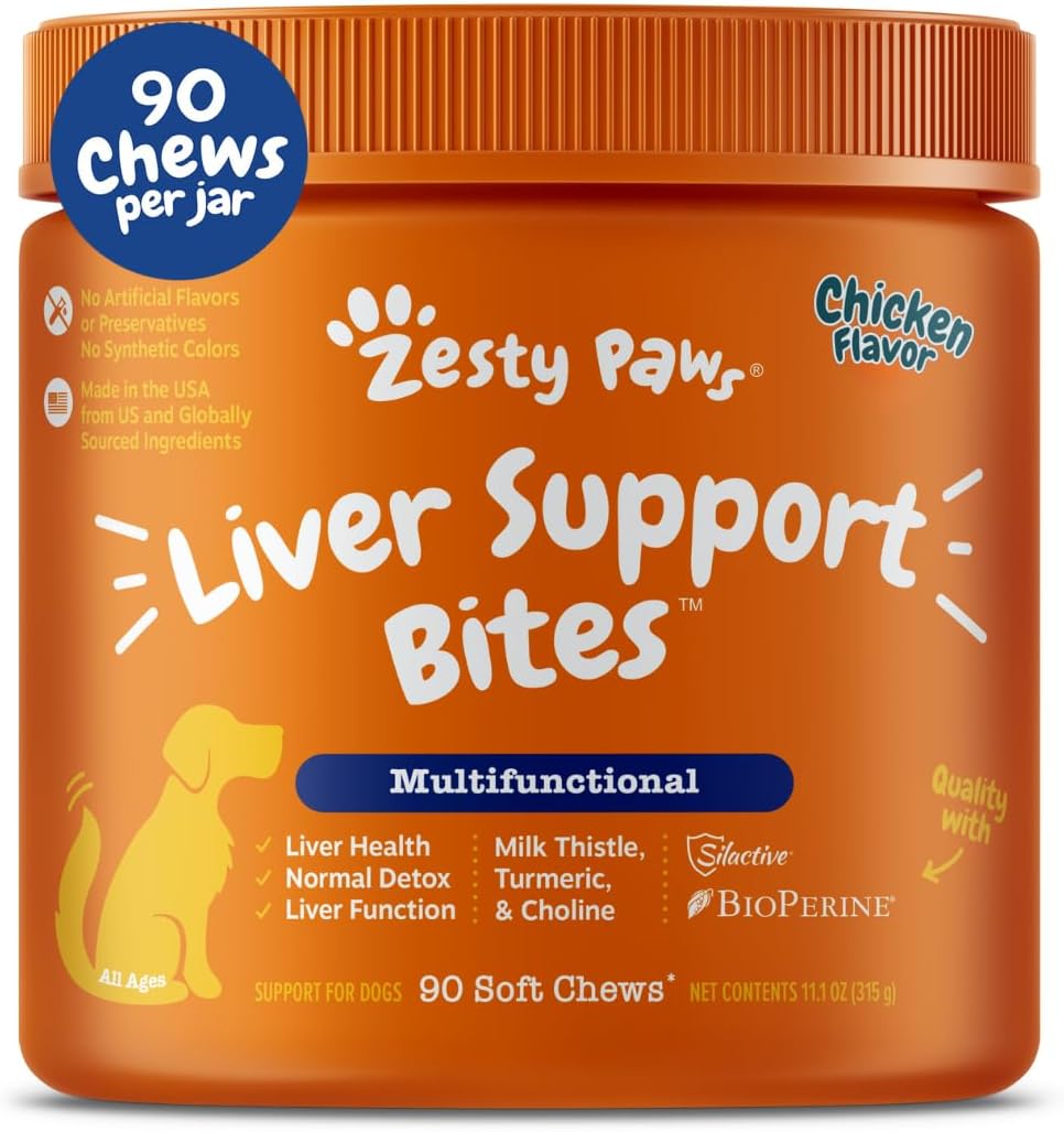 Zesty Paws Liver Support Supplement for Dogs - with Milk Thistle Extract, Turmeric Curcumin, Choline - Soft Chew Formula - for Dog Liver Function