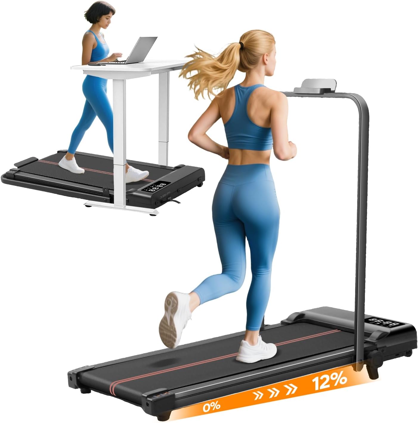 OKAYFOX Walking Pad Treadmill with 12% Incline and Handle Bar, 3.0HP Folding Foldable Treadmills for Home Small, Portable Small Treadmill with Handles, Small Treadmills with Incline and Remote