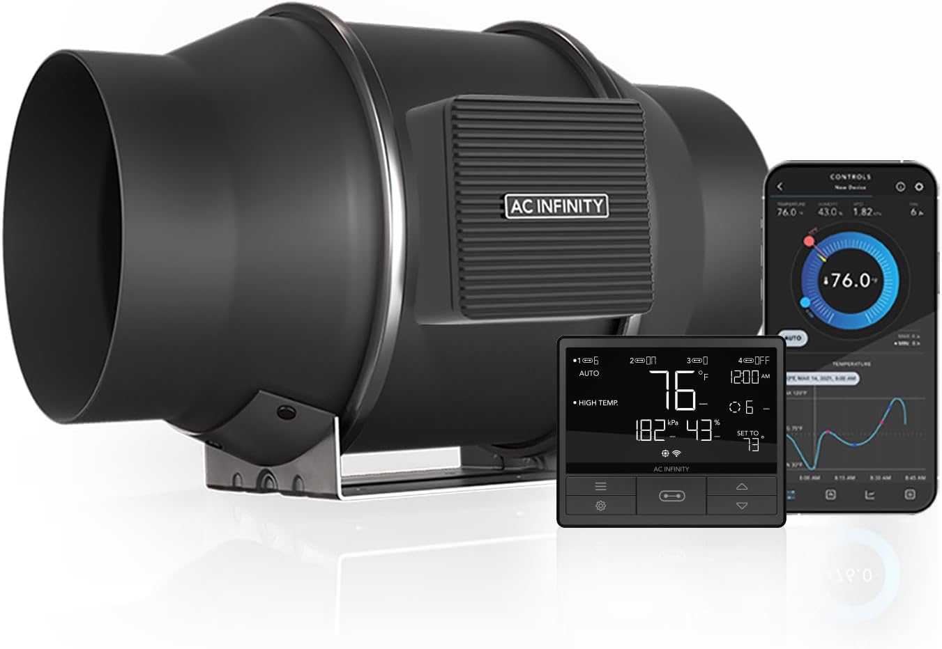 AC Infinity CLOUDLINE PRO T6, Quiet 150mm Inline Duct Fan with Temperature Humidity VPD Controller WiFi Integrated App Control Ventilation Exhaust Fan for Heating Cooling Grow Tents Hydroponics 6-Inch