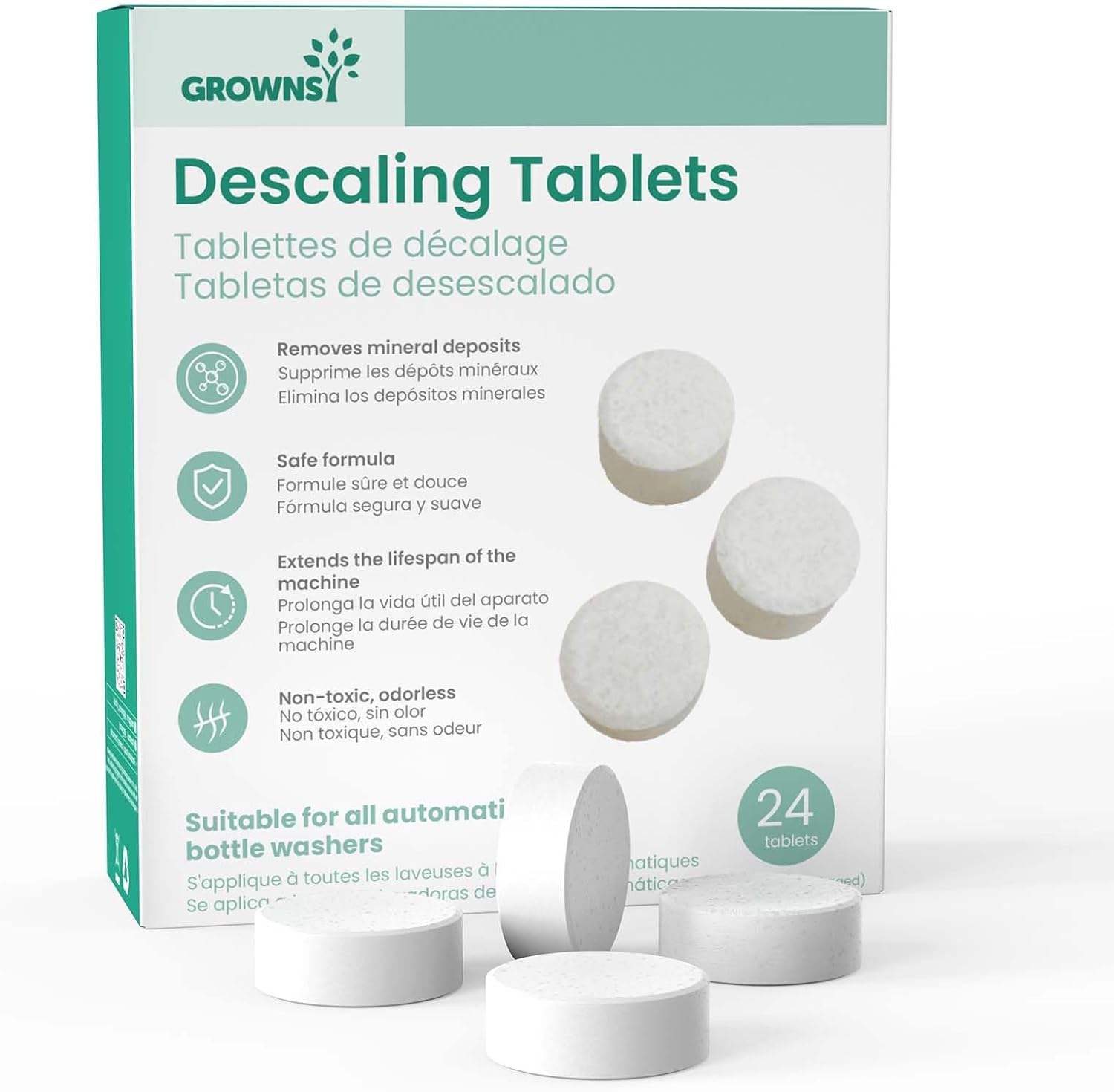 GROWNSY Descaler Tablets, 24 Descaling Tablets Compatible with Momcozy, Baby Brezza, Papablic Bottle Washer, Effective for Bottle Washer, Warmer, Sterilizer, Formula Maker & Baby Feeding Essentials